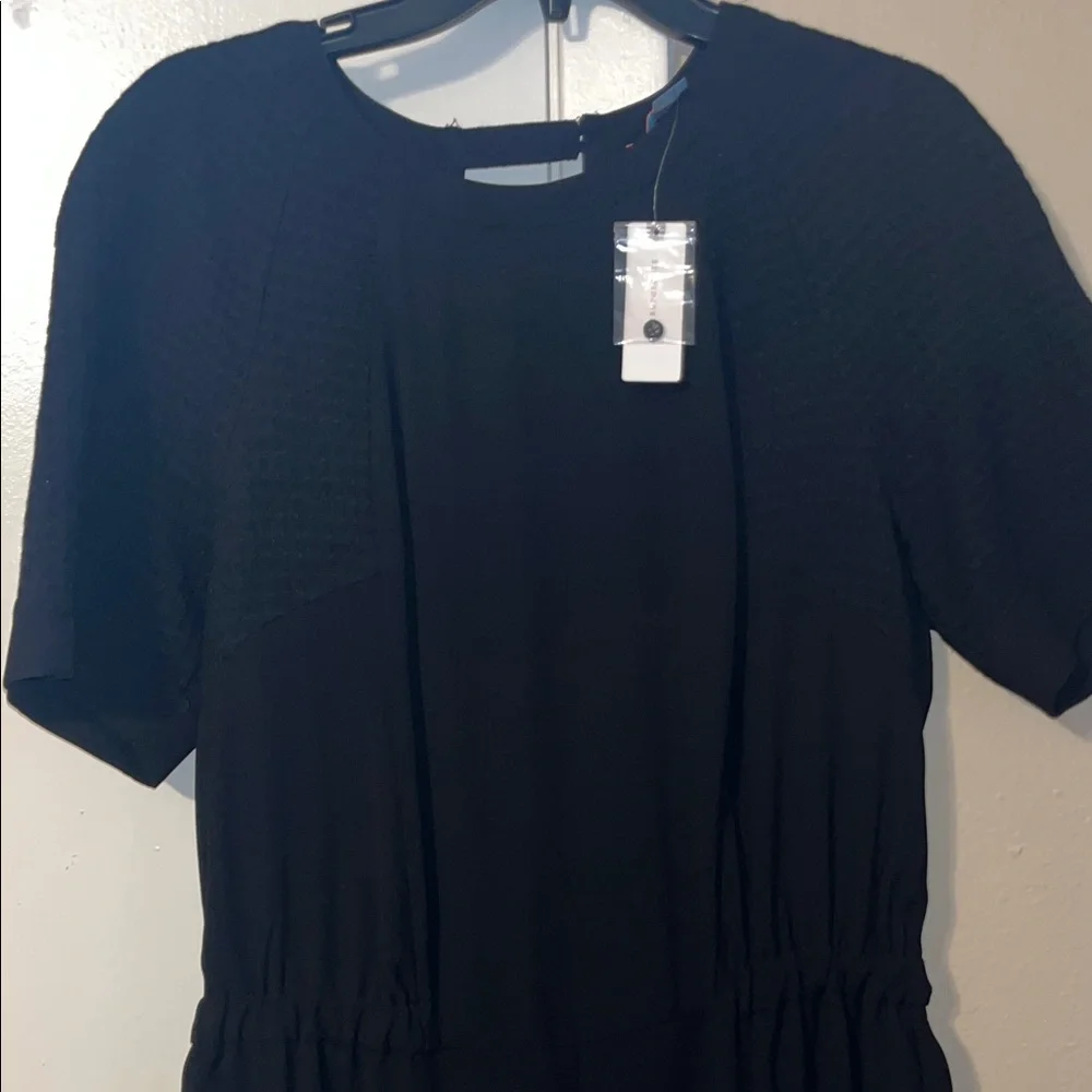 Anthropologie Black Textured Short Sleeve Dress - Picture 2 of 9